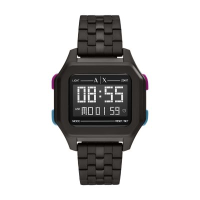 armani exchange black stainless steel bracelet watch