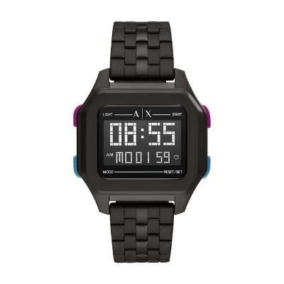 black stainless steel digital watch