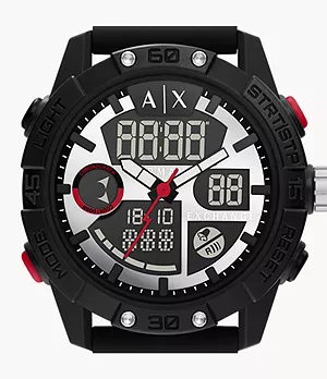 Armani Exchange Analog-Digital Black Silicone Watch