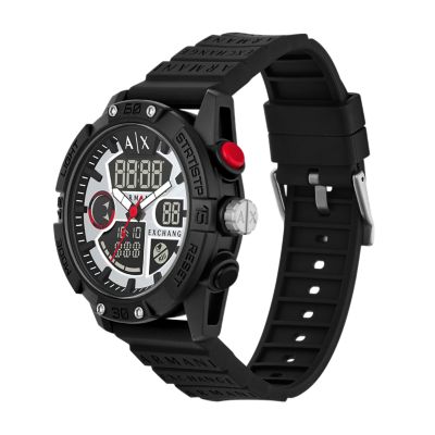 Armani Exchange analogue Digital Black Silicone Watch AX2960