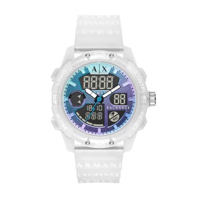 Armani Exchange Analog-Digital Clear Silicone Watch - AX2963