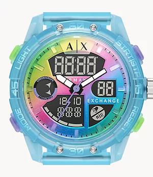 Armani Exchange analogue-Digital Blue Silicone Watch
