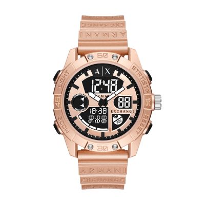 Gold - - AX2967 Polyurethane Exchange Rose Station Watch Watch Analog-Digital Armani