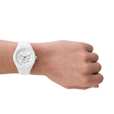 Montre Armani Exchange chronographe en silicone blanc AX4160 Watch Station