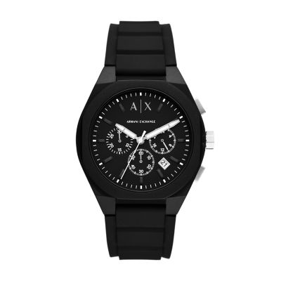 Armani exchange men's discount black silicone chronograph watch