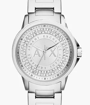 Armani Exchange Women’s Three-Hand Silver-Tone Stainless Steel Watch