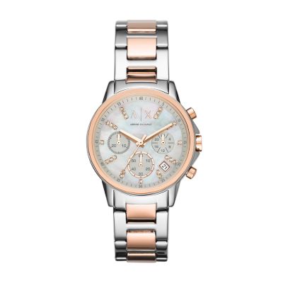 Armani Exchange Women's Chronograph Silver-Tone Stainless Steel Watch - Two Tone