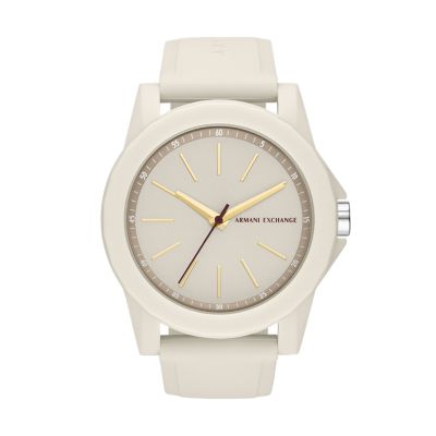 Armani Exchange Three-Hand White Silicone - Watch AX7126 Tag and Set Station Watch - Luggage Gift