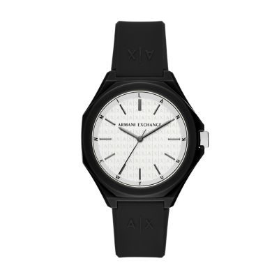 - Three-Hand Armani Silicone Station Watch Watch Exchange - Black AX4600