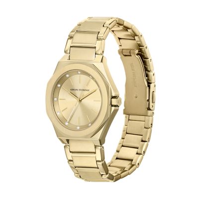 Armani Exchange Three-Hand Gold-Tone Stainless Steel Watch