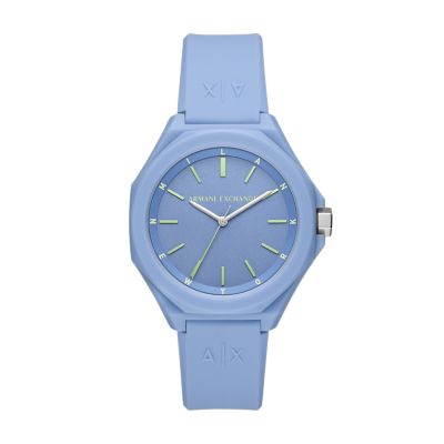 Armani Exchange Three Hand Blue Silicone Watch