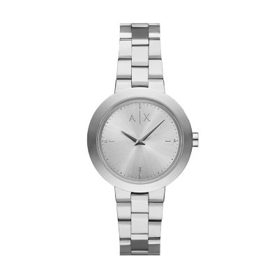 Silver for Armani Exchange Two-Hand Black Stainless Steel Watch
