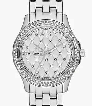 Armani Exchange Women’s Three-Hand Silver-Tone Stainless Steel Watch