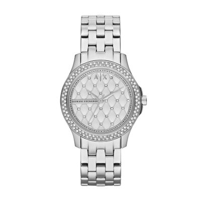 Armani Exchange Women’s Three-Hand Silver-Tone Stainless Steel Watch