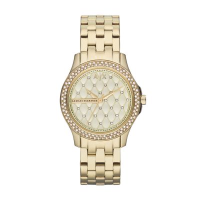 Armani Exchange Women s Three Hand Gold Tone Stainless Steel Watch