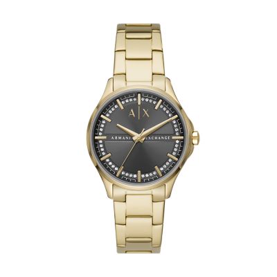 Armani Exchange Women s Three Hand Gold Tone Stainless Steel Watch AX5216 Watch Station