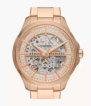 Armani Exchange Automatic Rose Gold-Tone Stainless Steel Watch