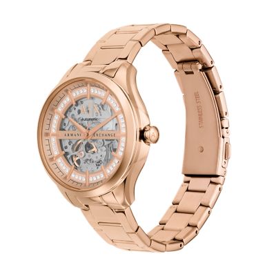 Armani Exchange Automatic Rose Gold-Tone Stainless Steel Watch