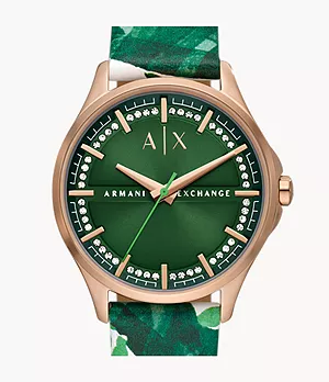 Armani Exchange Three-Hand Green Leather Watch