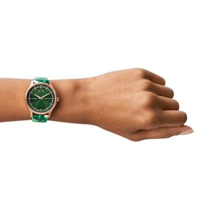 Armani Exchange Three-Hand Green Leather Watch - AX5263 - Watch Station