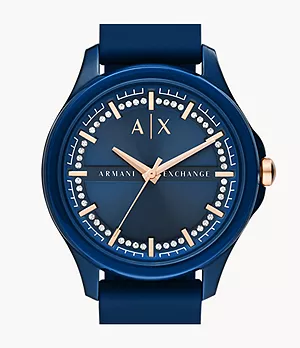 Armani Exchange Three-Hand Blue Silicone Watch