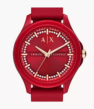 Armani Exchange Three-Hand Red Silicone Watch