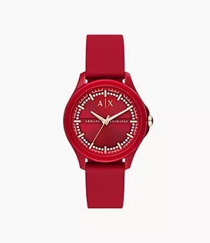 Armani Exchange Three-Hand Red Silicone Watch