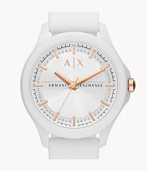 Armani Exchange Uhr 3-Zeiger-Werk Silikon weiß