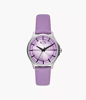 Armani Exchange Three-Hand Purple Leather Watch