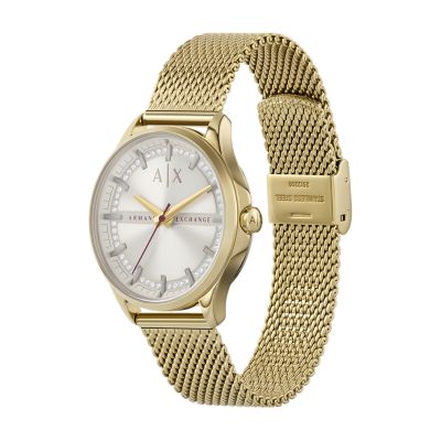 Armani Exchange Three-Hand Gold-Tone Stainless Steel Mesh Watch 