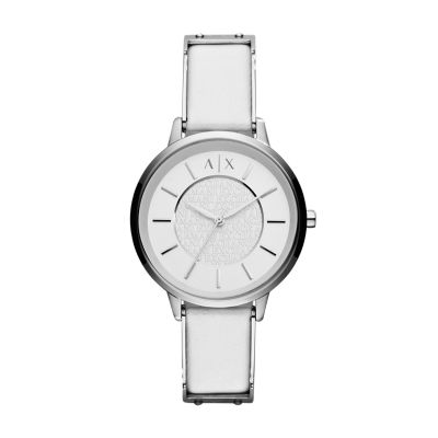 Three-Hand White Leather Watch 