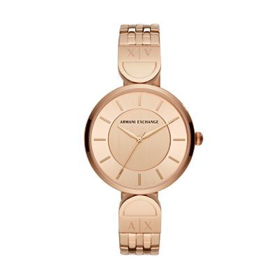 Armani Exchange Three-Hand Rose Gold-Tone Stainless Steel Watch