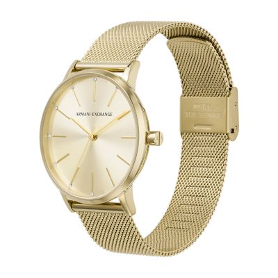 Armani Exchange Three-Hand Gold-Tone Stainless - Watch Mesh Steel Station AX5536 - Watch