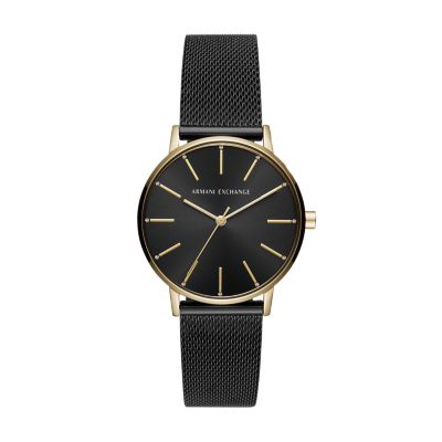 armani exchange black and gold watch