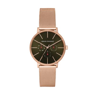 armani rose gold mesh watch