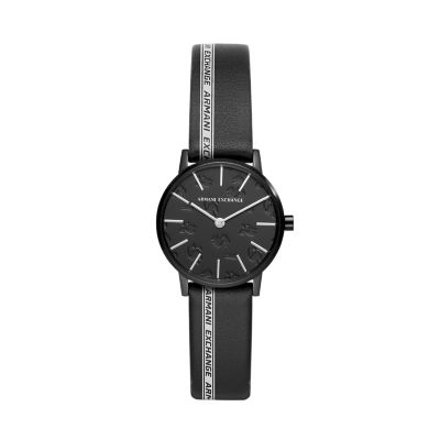 armani exchange leather strap watch