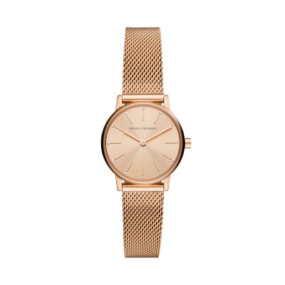and Steel Gold-Tone Set Exchange Bracelet Station Armani Rose Stainless Gift Watch Two-Hand - - AX7121 Watch