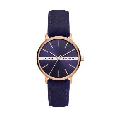 Armani Exchange Purple Leather Three-Hand Watch