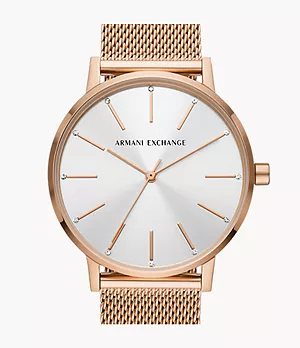 Armani Exchange Three-Hand Rose Gold-Tone Stainless Steel Mesh Watch