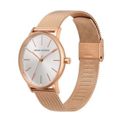 Armani Exchange Three-Hand Rose Gold-Tone Stainless Steel Mesh Watch -  AX5573 - Watch Station