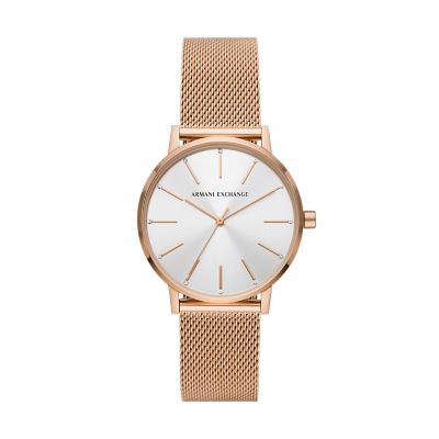 Armani Exchange Three-Hand - Stainless - Steel Watch Gold-Tone Rose AX5573 Station Watch Mesh