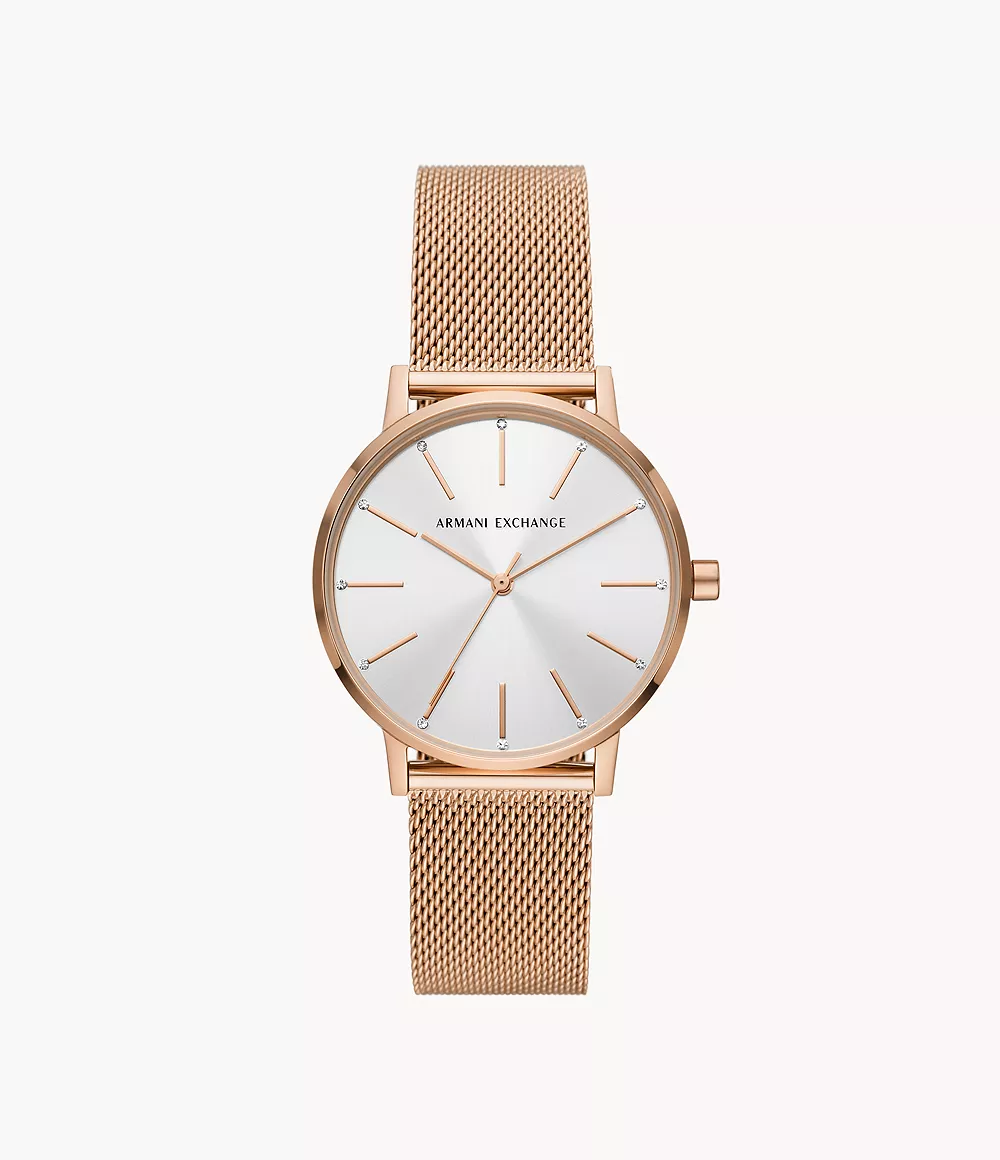 Armani Exchange Three-Hand Rose Gold-Tone Stainless Steel Mesh Watch -  AX5573 - Watch Station