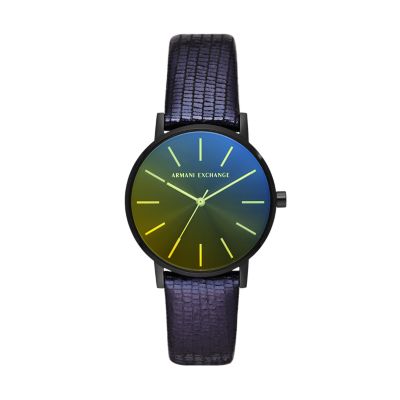 Armani Exchange Three-Hand Blue Leather Watch