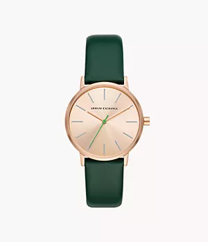 Armani Exchange Three-Hand Green Leather Watch