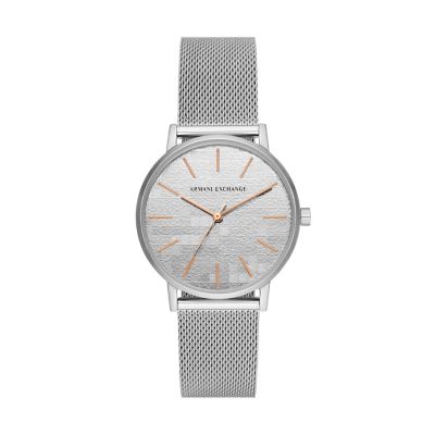 Armani Exchange Three-Hand Stainless Steel Mesh Watch