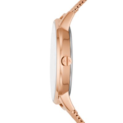 Armani Exchange Three-Hand Rose Gold-Tone Stainless Steel Mesh