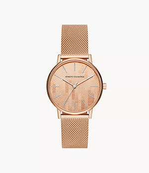 Armani Exchange Three-Hand Rose Gold-Tone Stainless Steel Mesh Watch