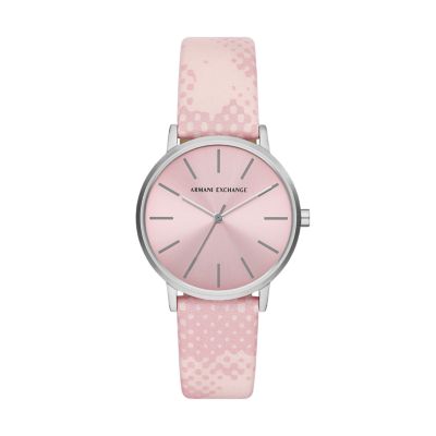 Armani Exchange Women's Three-Hand Pink Leather Watch - Pink