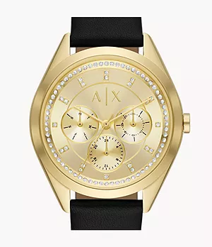 Armani Exchange Multifunction Black Leather Watch