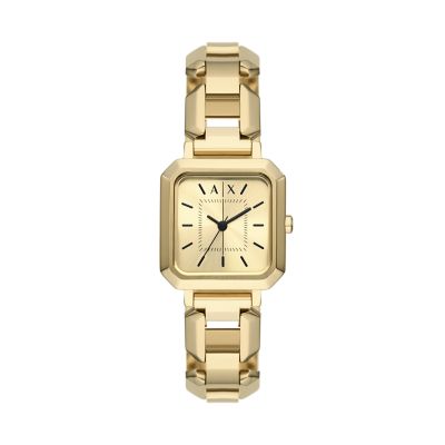 Armani Exchange Three Hand Gold Tone Stainless Steel Watch